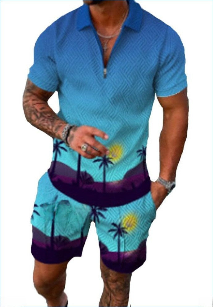 Conjunto de camisa y pantalones cortos de manga corta para hombre