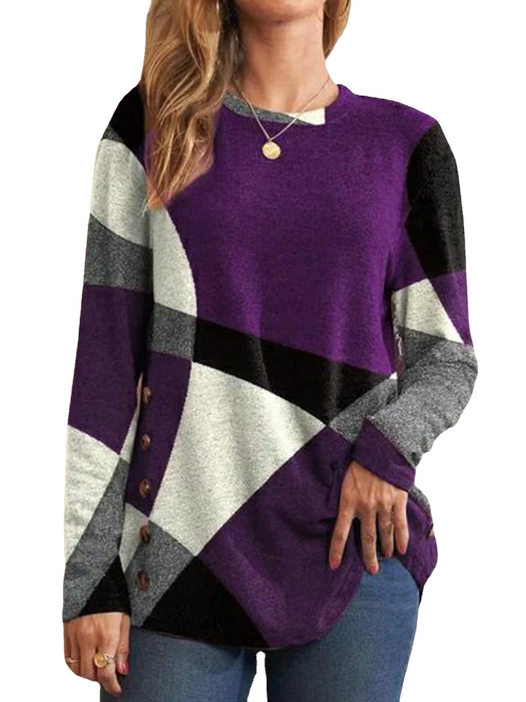 Camiseta de algodón con estampado geométrico para mujer