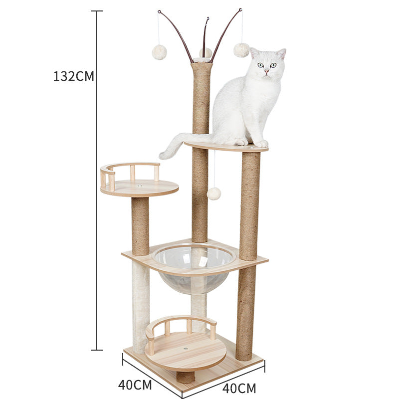 Torre para gatos con postes rascadores y cama