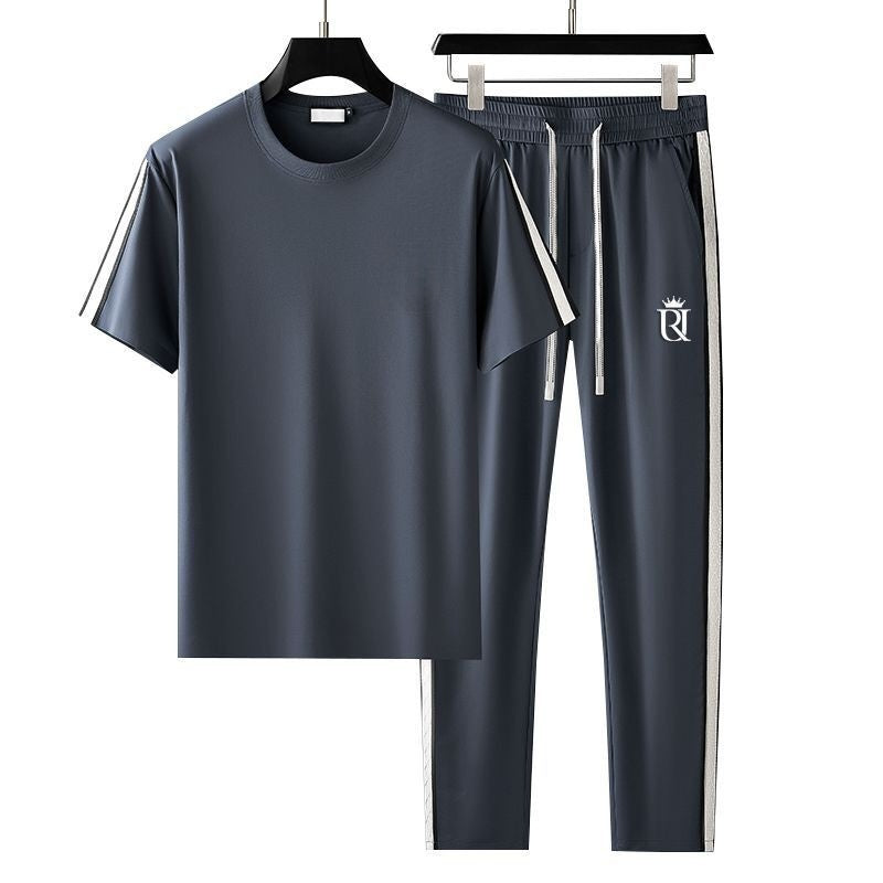 Camiseta y pantalones de manga corta bordados para hombre