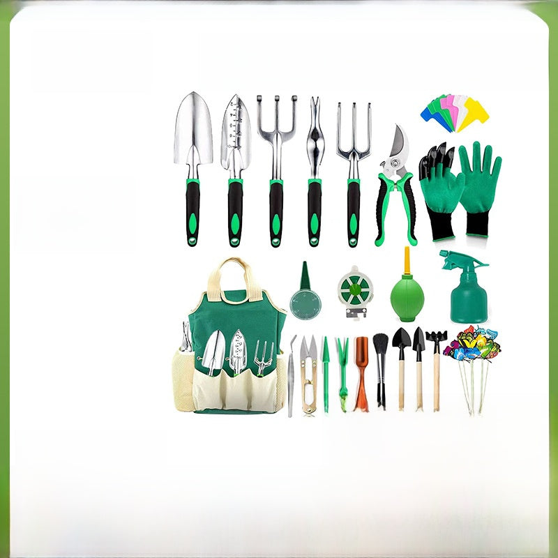Juego de herramientas de jardín con hervidores y guantes