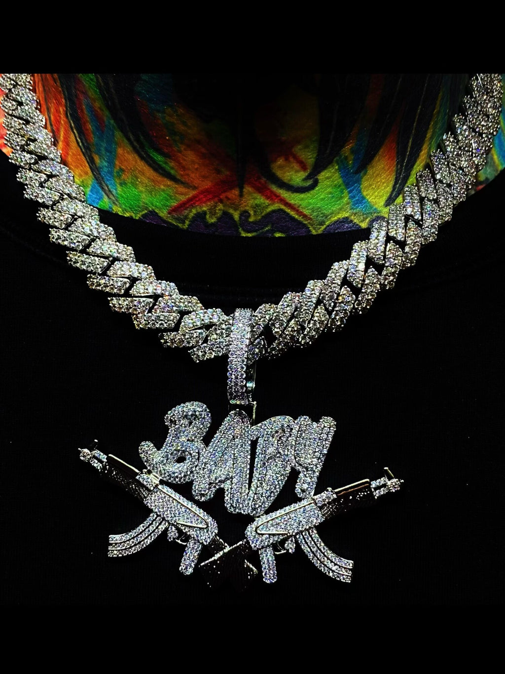 Collar de cadena cubana de diamantes de doble ala