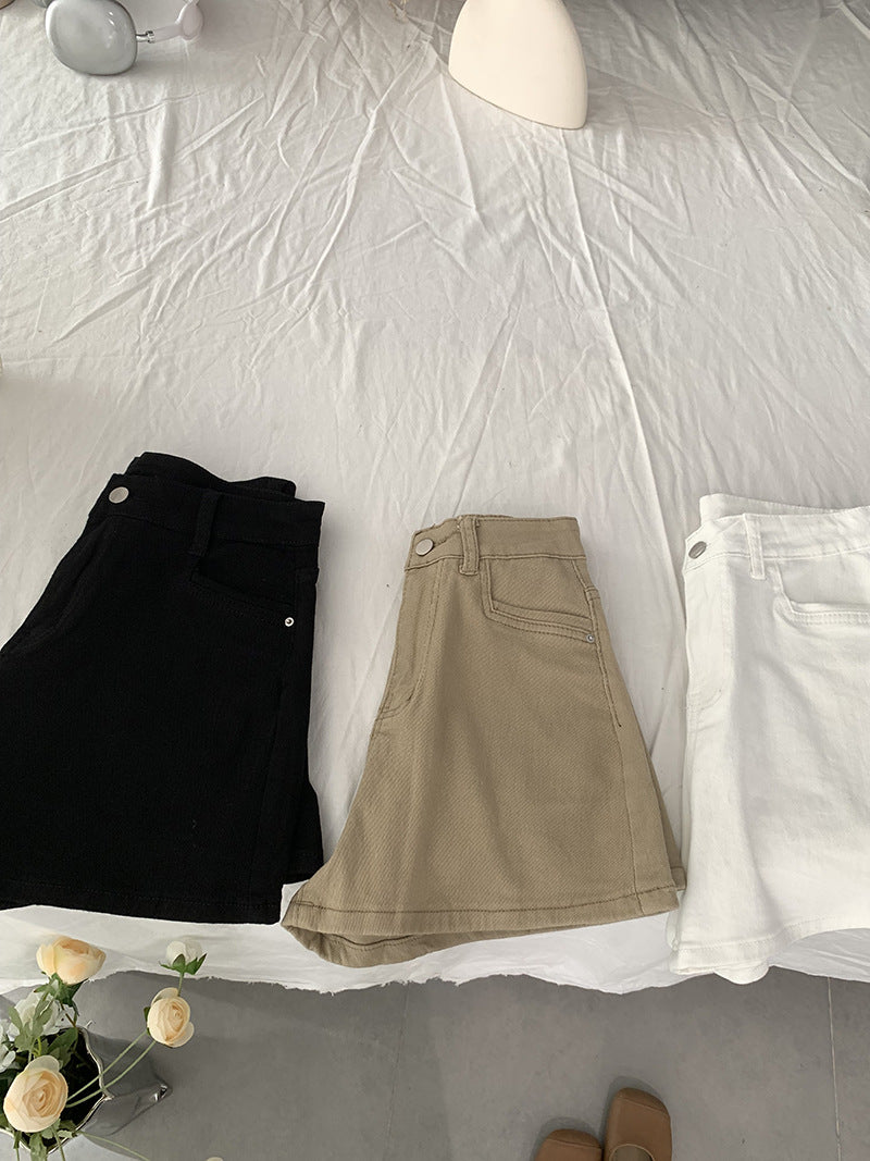 Pantalones cortos de pierna ancha de cintura alta de mezclilla de cintura alta para mujer