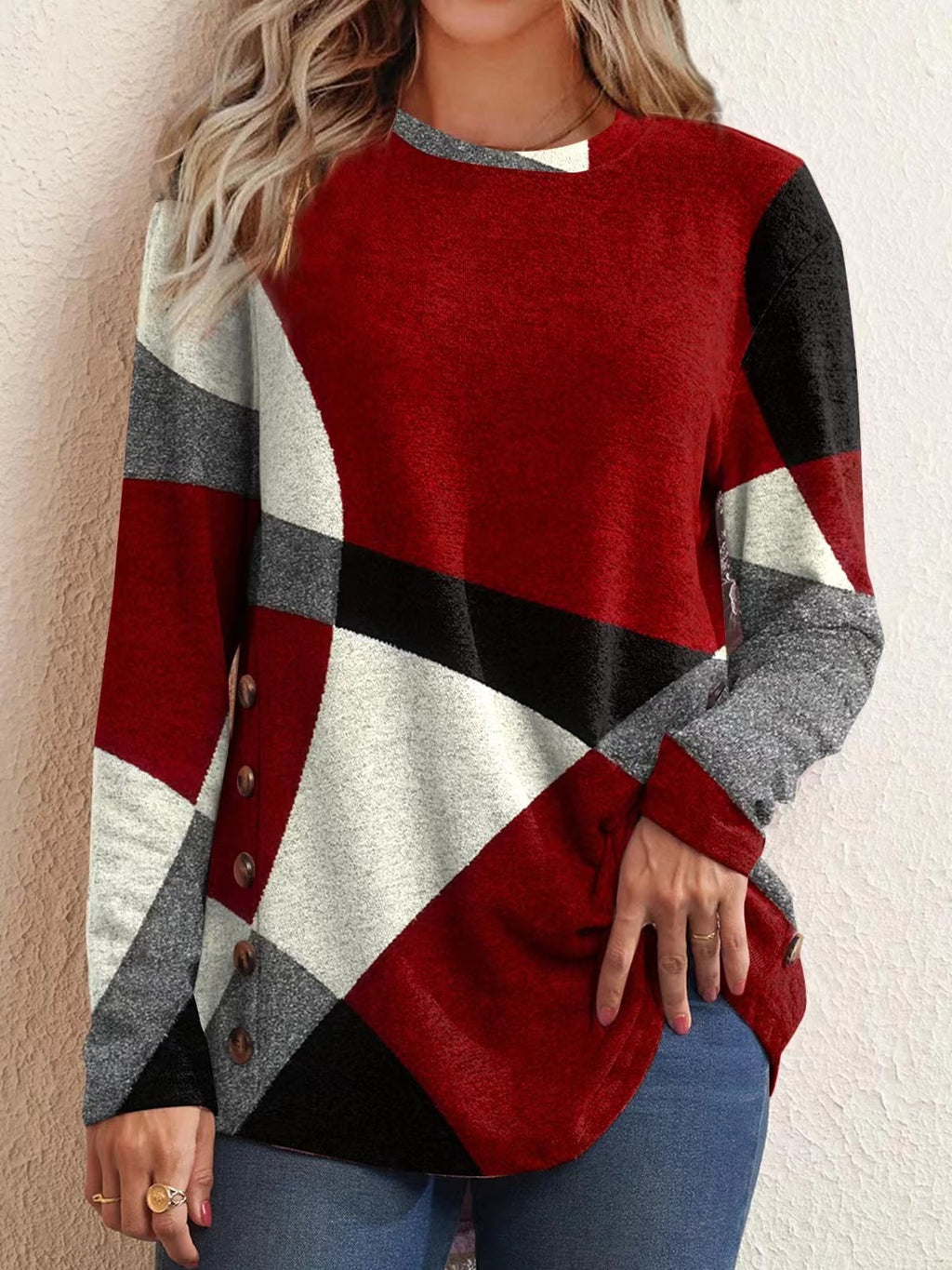 Camiseta de algodón con estampado geométrico para mujer