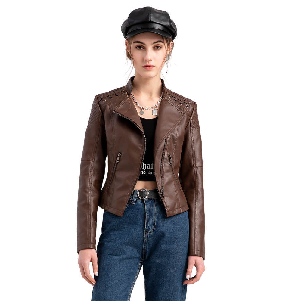 Womens Slim Fit PU Leather Jacket
