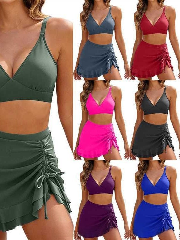 Traje de baño de bikini sin espalda con V profunda