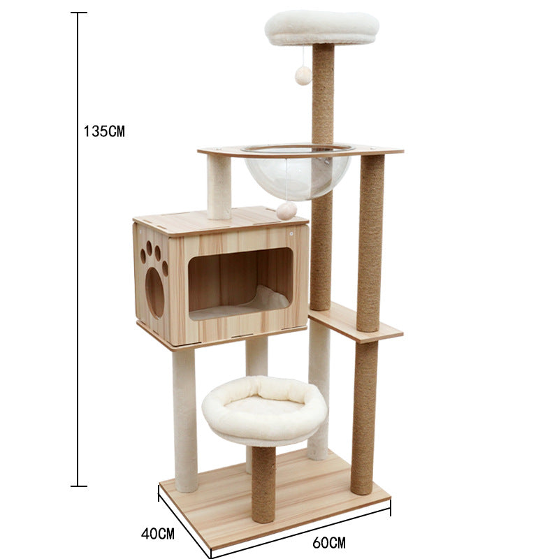 Torre para gatos con postes rascadores y cama