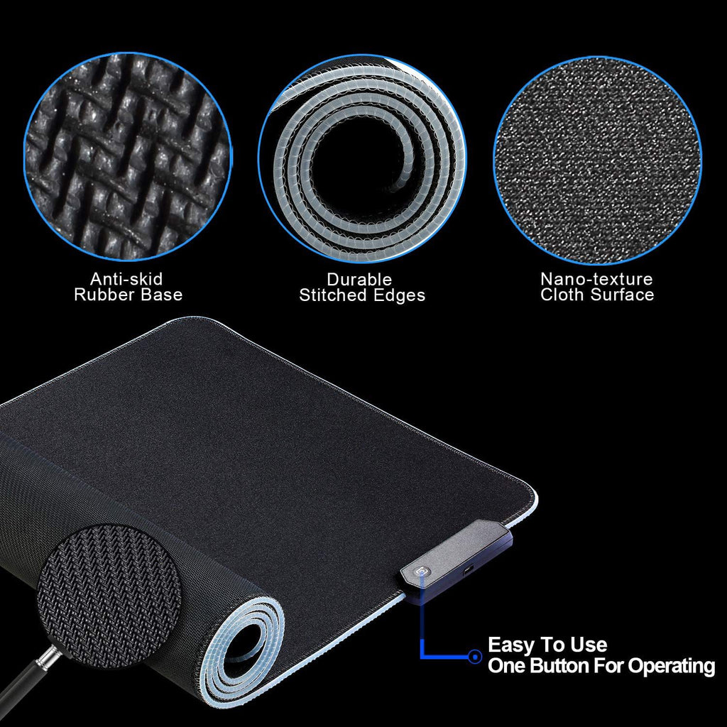 Alfombrilla de ratón para juegos iluminada por RGB con base antideslizante