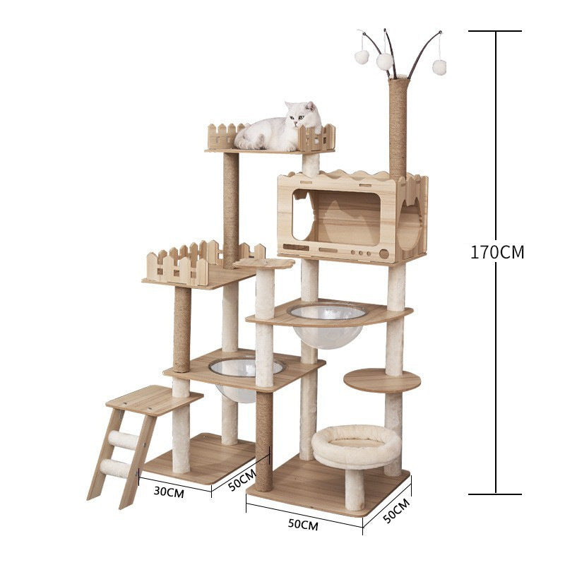Torre para gatos con postes rascadores y cama