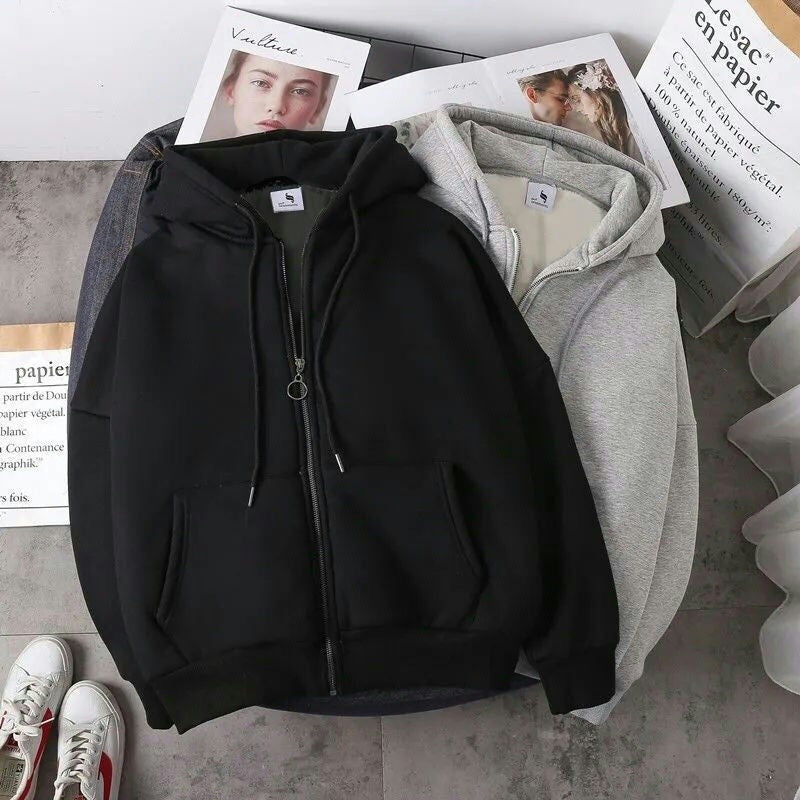 Loose Fit Hooded Zipper Cardigan
