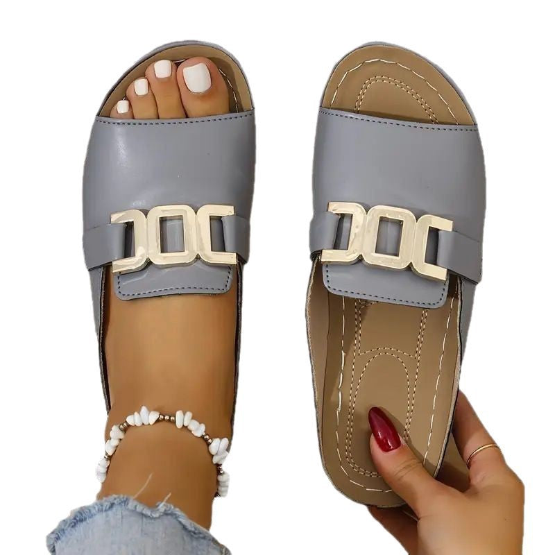 Casual and fashionable minimalist fish-mouth sandals with metal buckles