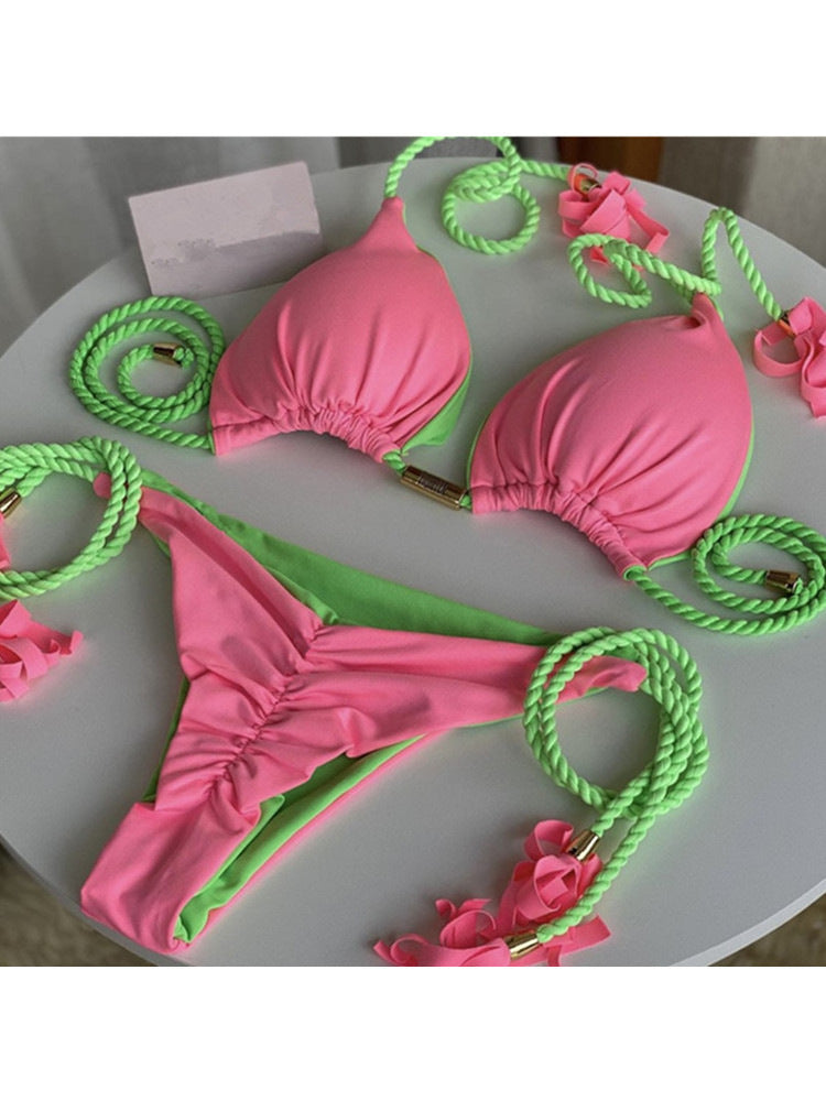 New Sexy Vacation Bikini, Hot Spring Two-Piece Solid Color Swimsuit