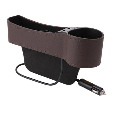 Car Storage Box with Dual USB Charger and Cup Holder