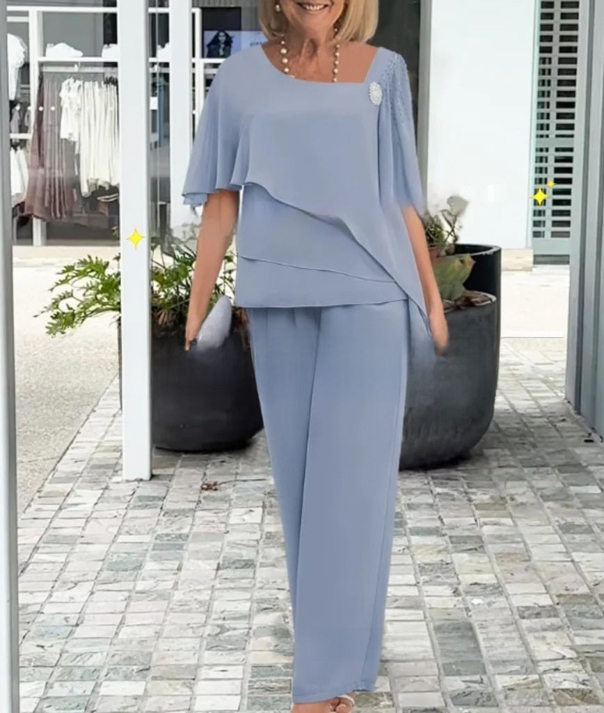 Pantalones anchos de gasa con cuentas