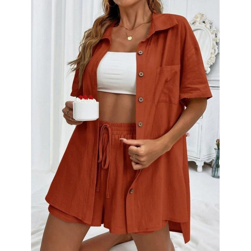 Casual Short Sleeve Shirt and Shorts Set