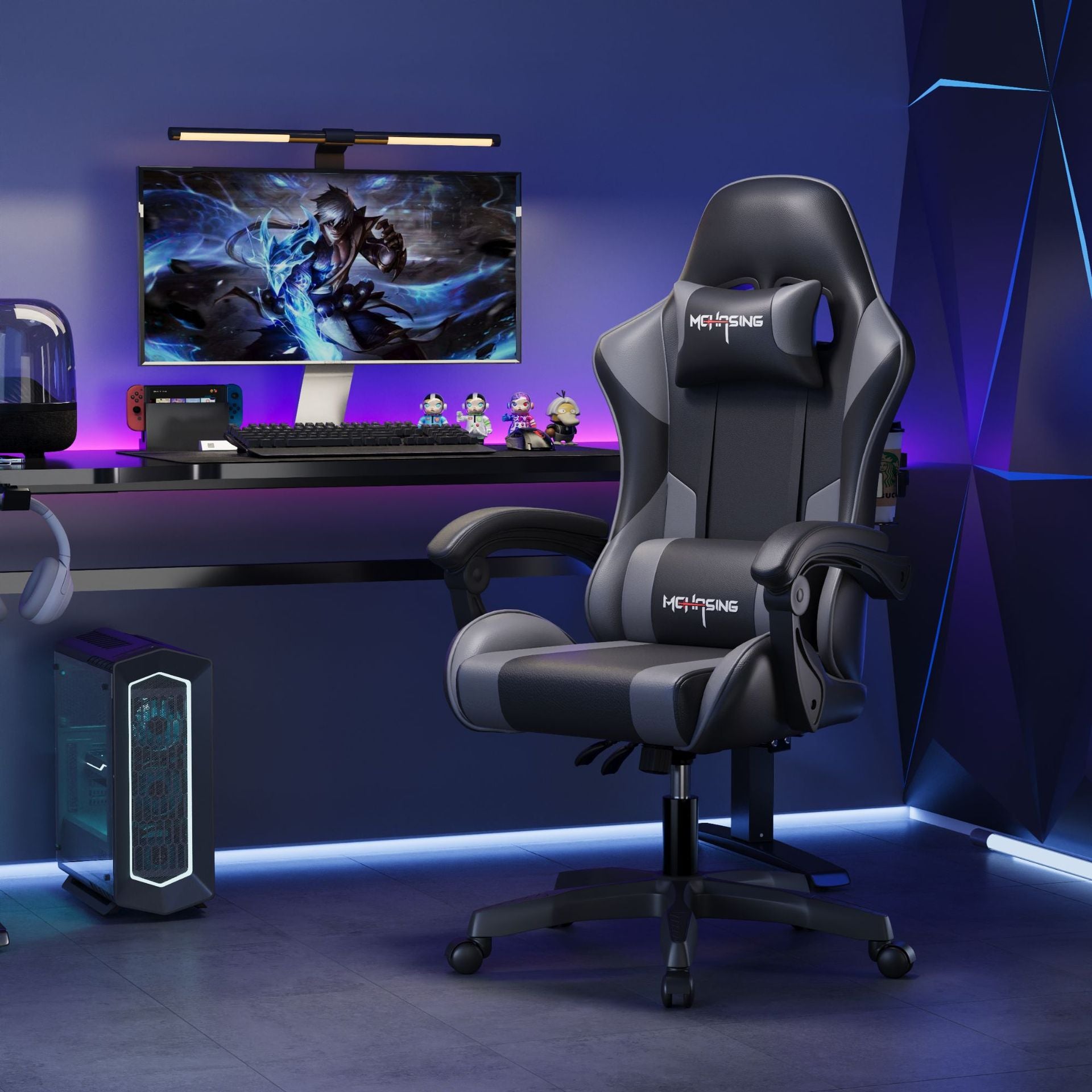Silla ergonómica para juegos giratoria de cuero PU