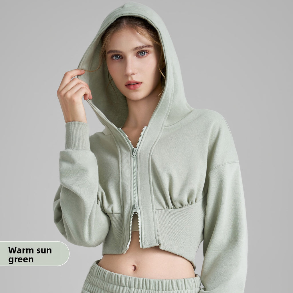 Hooded Yoga Fitness Top with Double Zipper