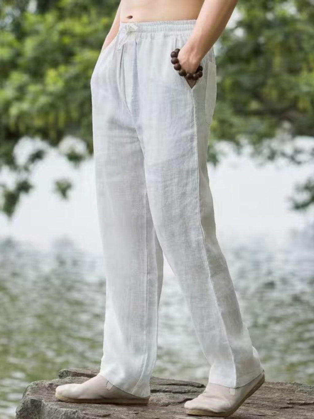 Pantalones casuales de lino de pierna recta para hombre