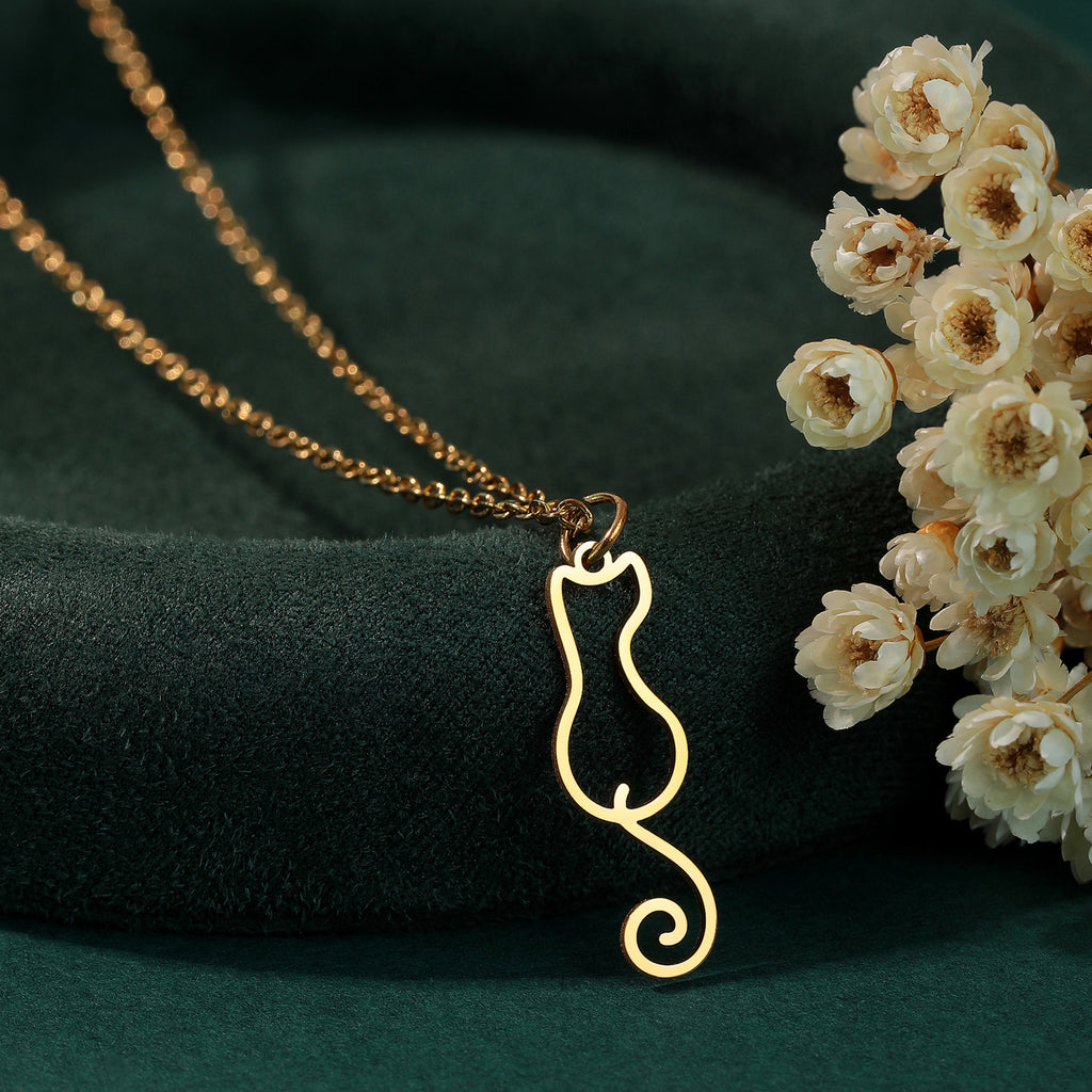 Lindo colgante de gato, collar de acero inoxidable