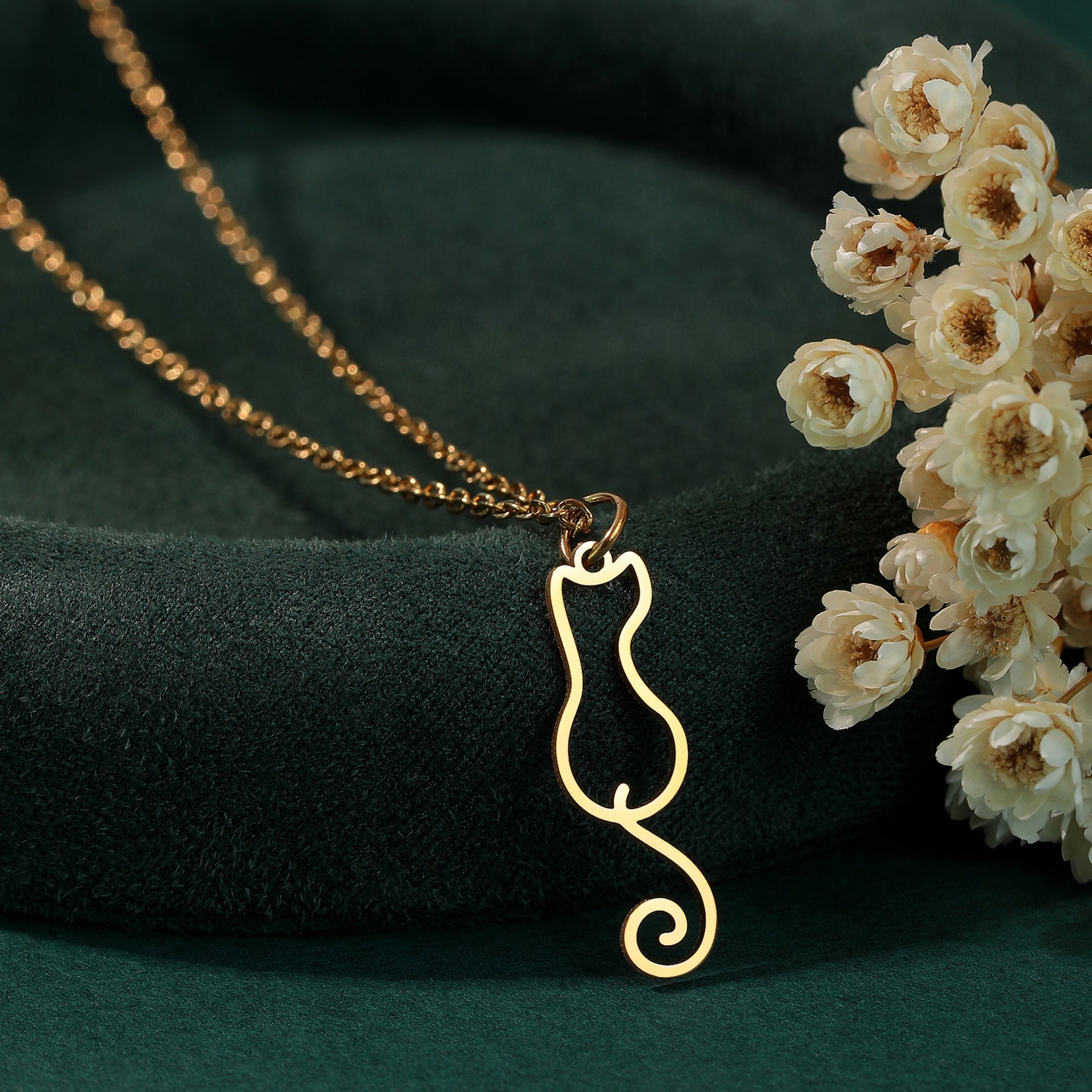 Lindo colgante de gato, collar de acero inoxidable