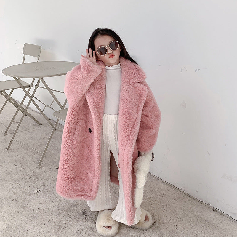 Abrigo de invierno de mezcla de lana de peluche para niños
