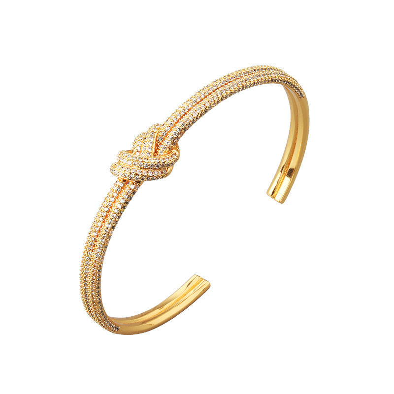 Pulsera de nudo de circón galvanizado de dos tonos