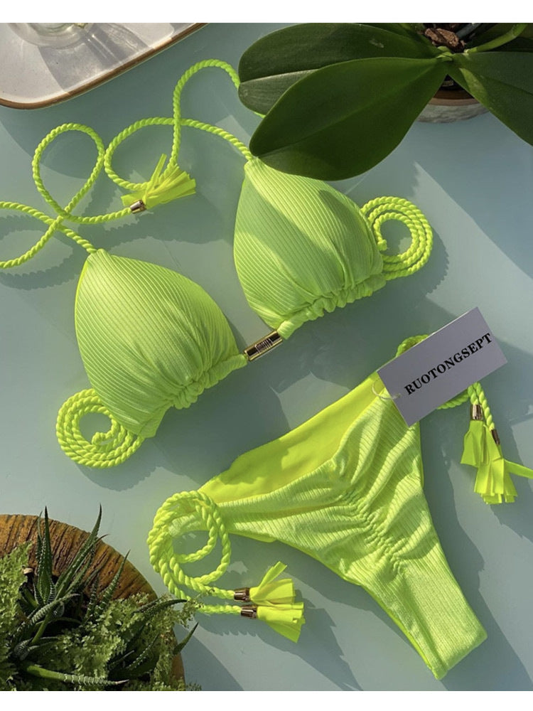 New Sexy Vacation Bikini, Hot Spring Two-Piece Solid Color Swimsuit