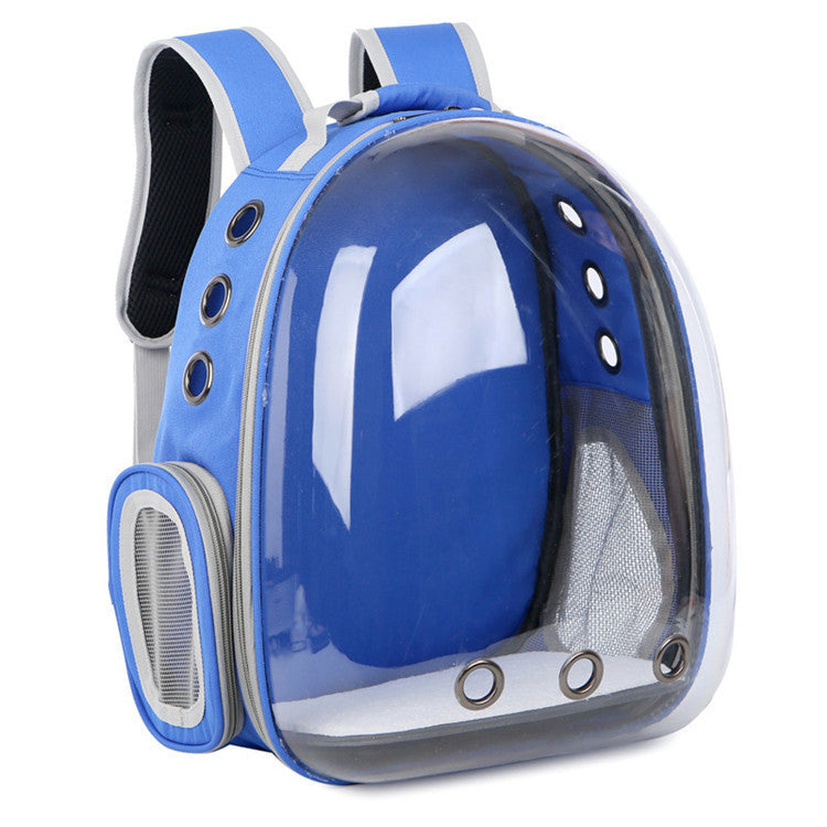 Mochila portátil transparente para mascotas con puerta lateral