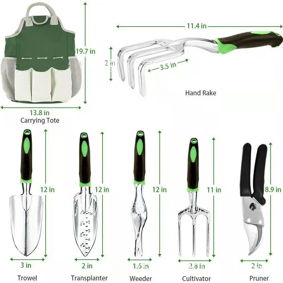 Juego de herramientas de jardín con hervidores y guantes