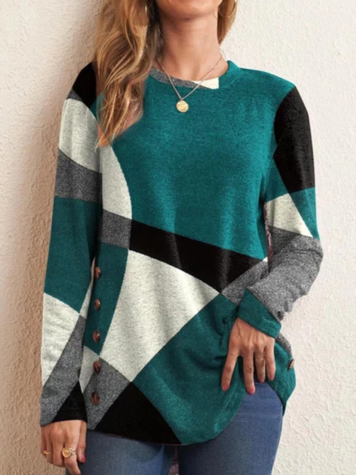 Camiseta de algodón con estampado geométrico para mujer