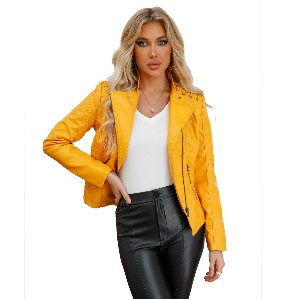 Womens Slim Fit PU Leather Jacket