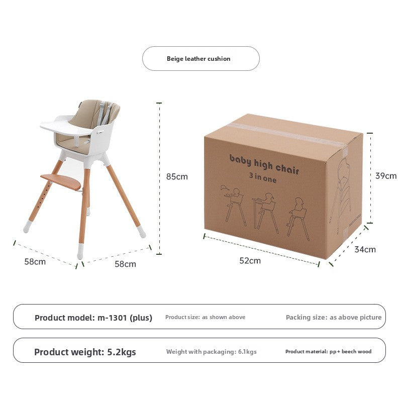 Silla alta ajustable de madera de haya para niños