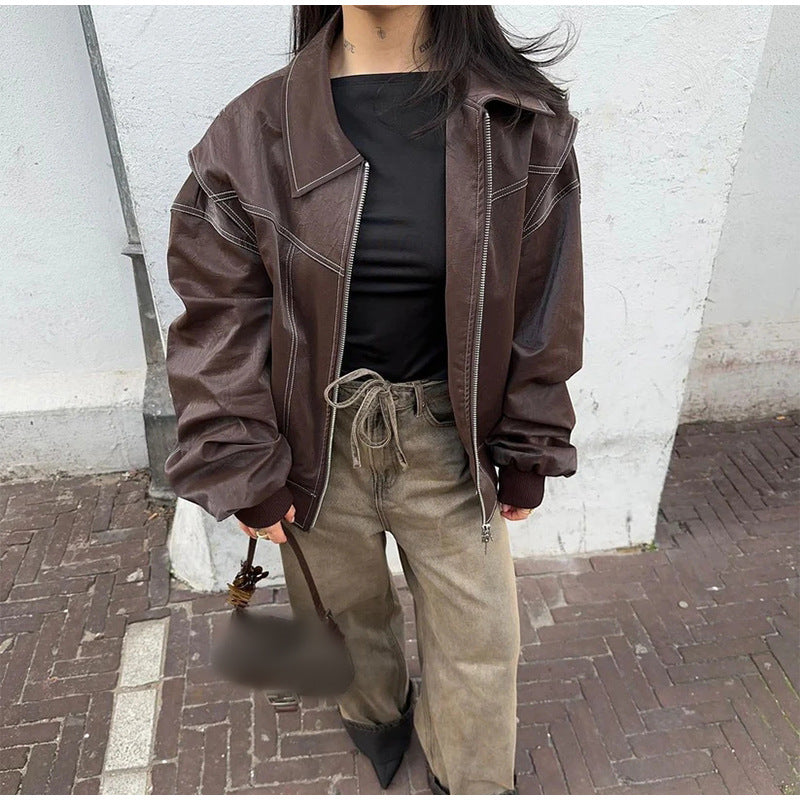 Lapel Zipper Long Sleeve Street Jacket