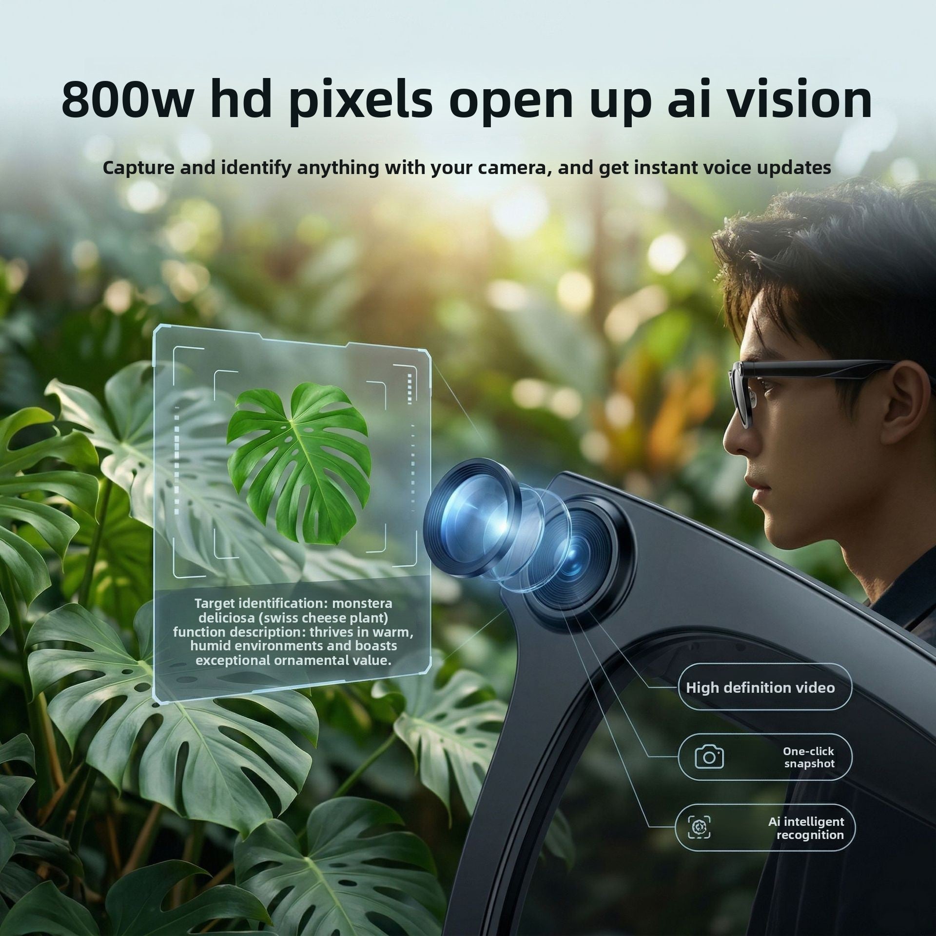 Gafas inteligentes AI con cámara y Bluetooth