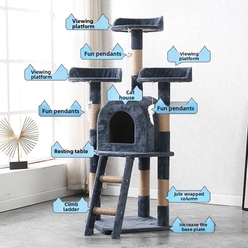 Torre de escalada multifuncional para gatos y cama para gatos