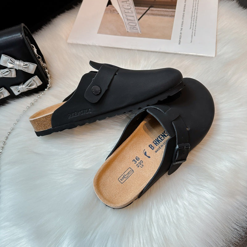 Zapatos sin cordones de cuero genuino para la cama de corcho