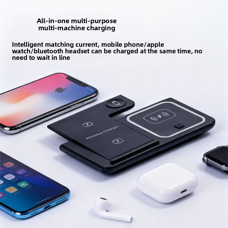 Estación de carga inalámbrica plegable 3 en 1 para auriculares, reloj y teléfono