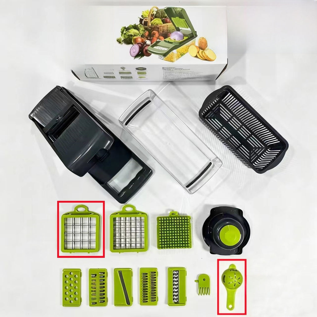 Nuevo cortador de verduras multifuncional transfronterizo Pelar, triturar, cortar en cubitos y cortar el juego de artefactos de cocina Rallador