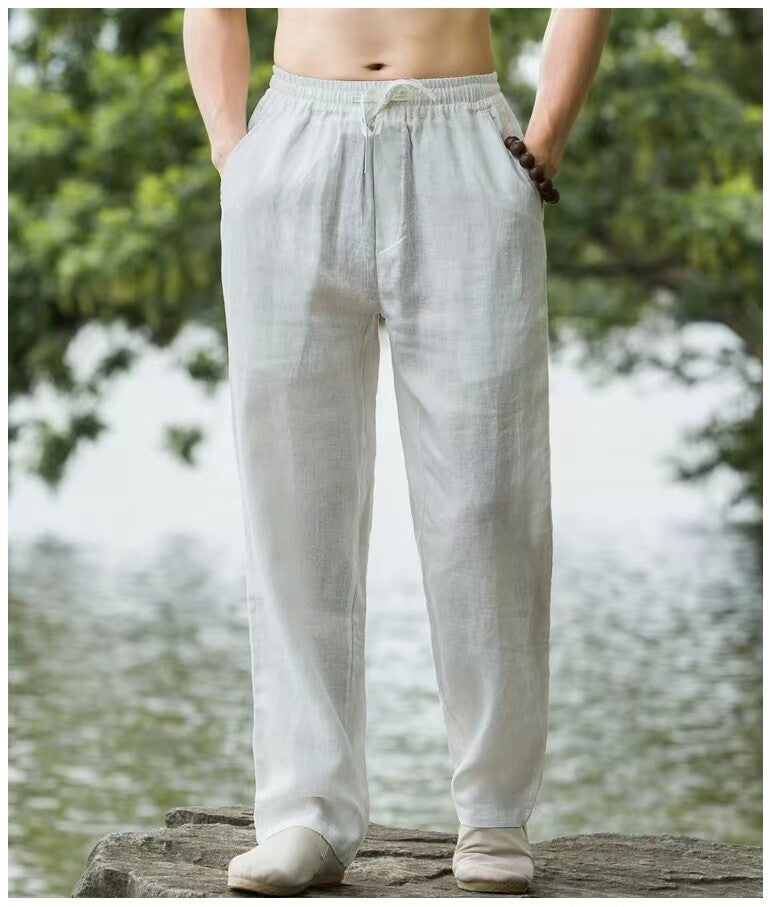 Pantalones casuales de lino de pierna recta para hombre