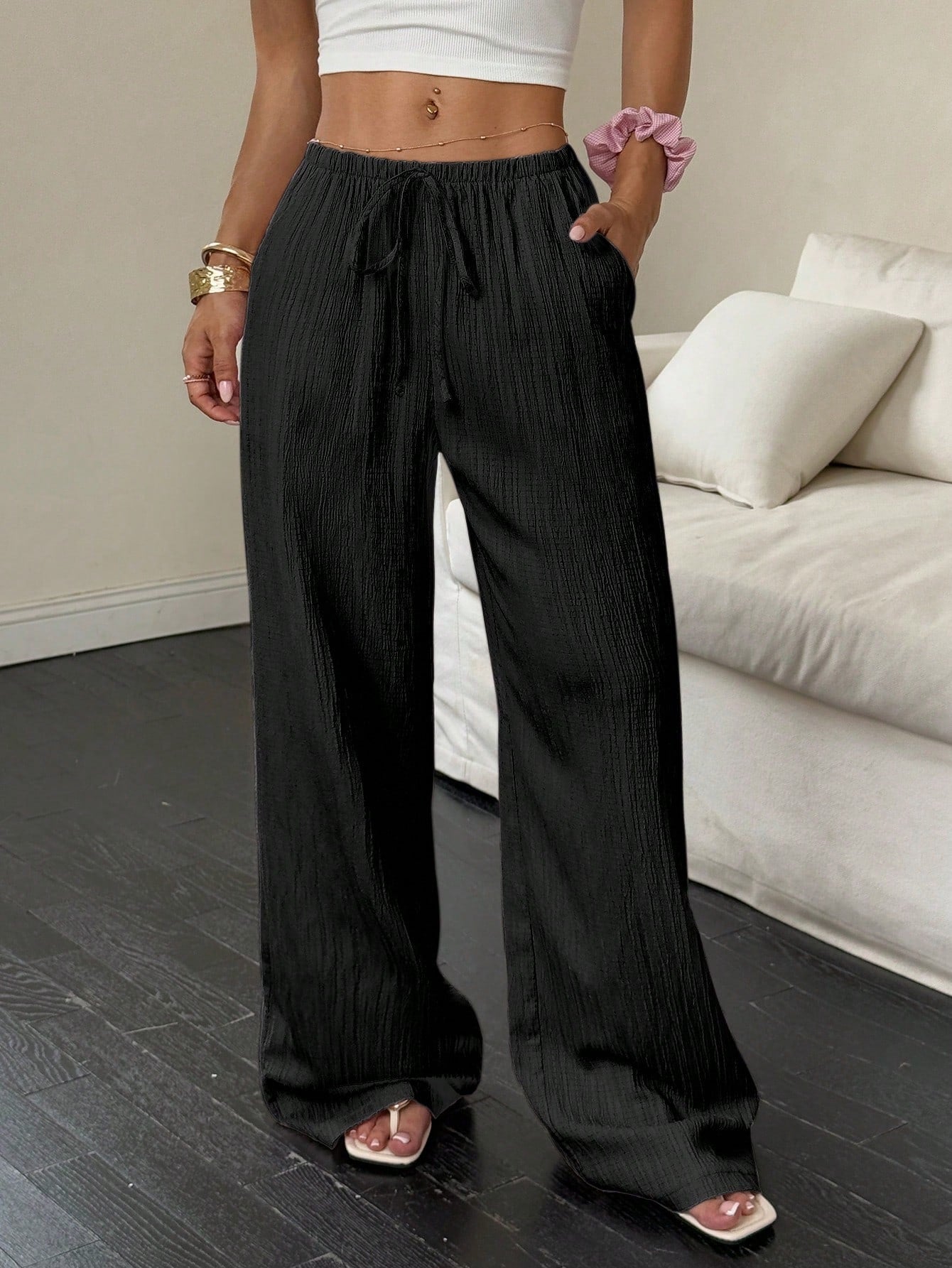 Pantalones casuales para mujer con bolsillos diagonales