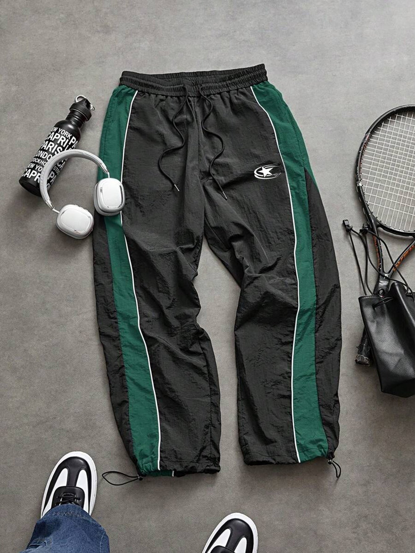 Pantalones casuales con puño con cordón para hombre