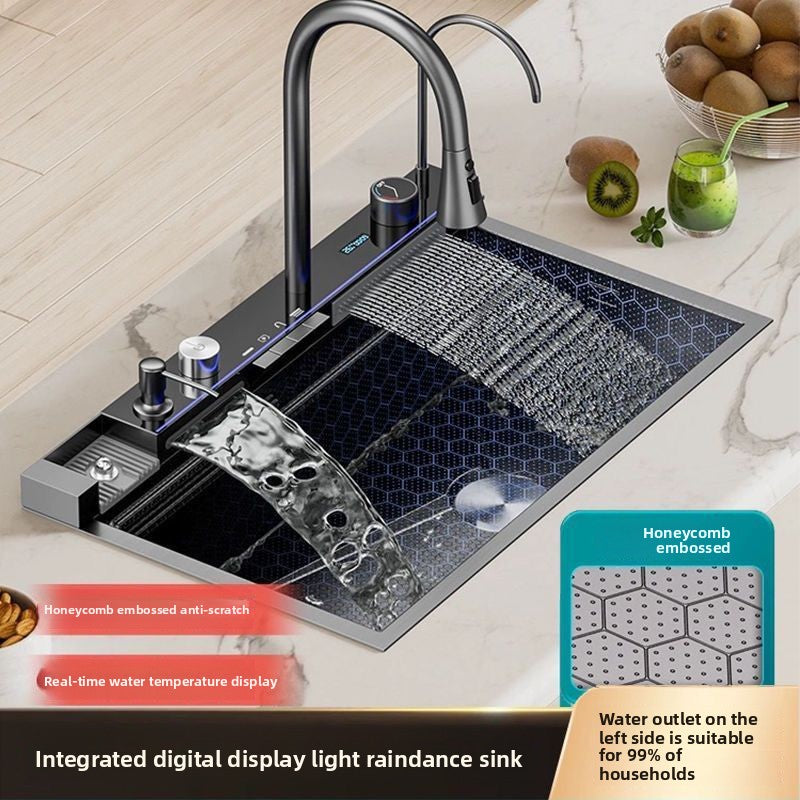 Fregadero de cocina de acero inoxidable con pantalla digital gruesa de 6 mm con grifo de atracción