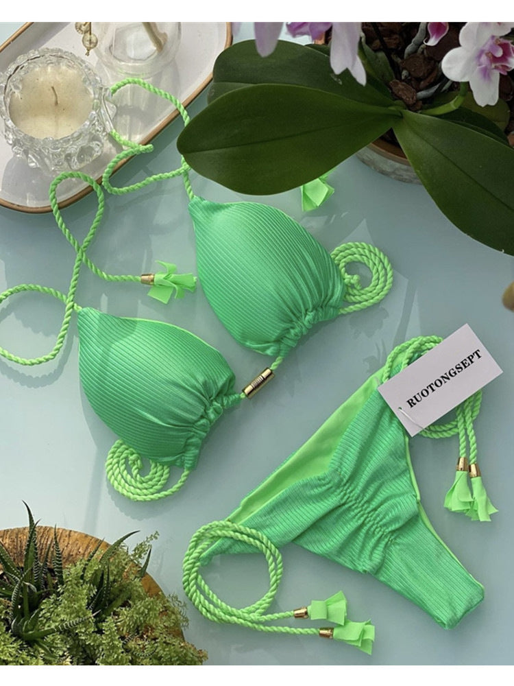 New Sexy Vacation Bikini, Hot Spring Two-Piece Solid Color Swimsuit