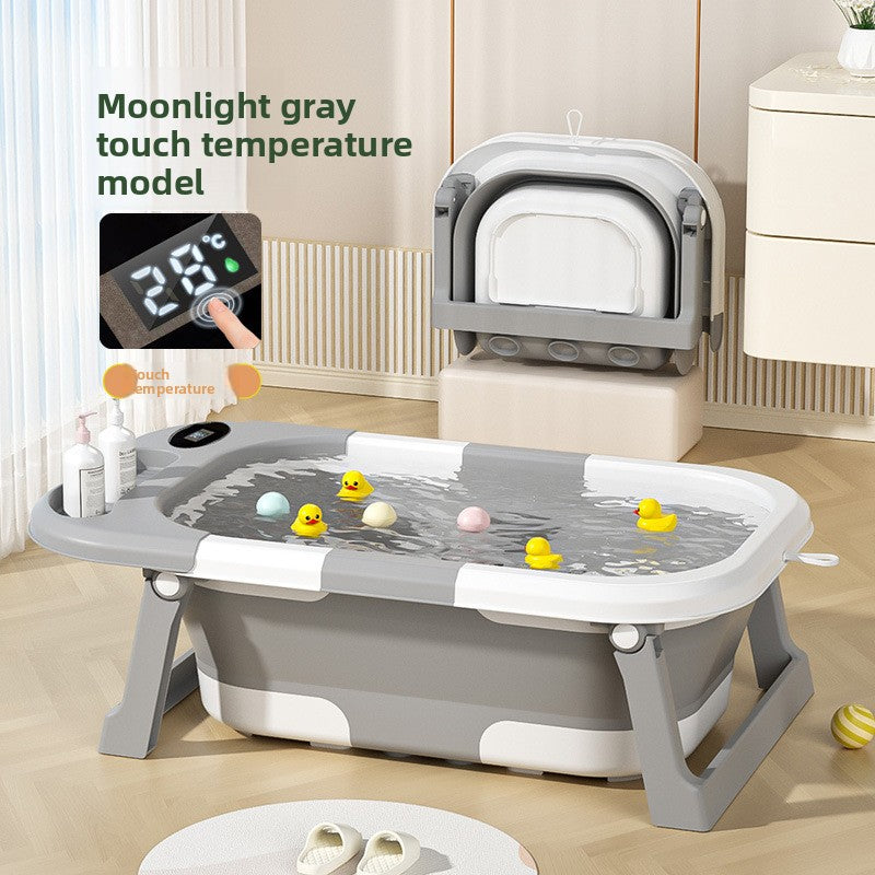 Bañera para bebés recién nacidos con sensor de temperatura y diseño plegable