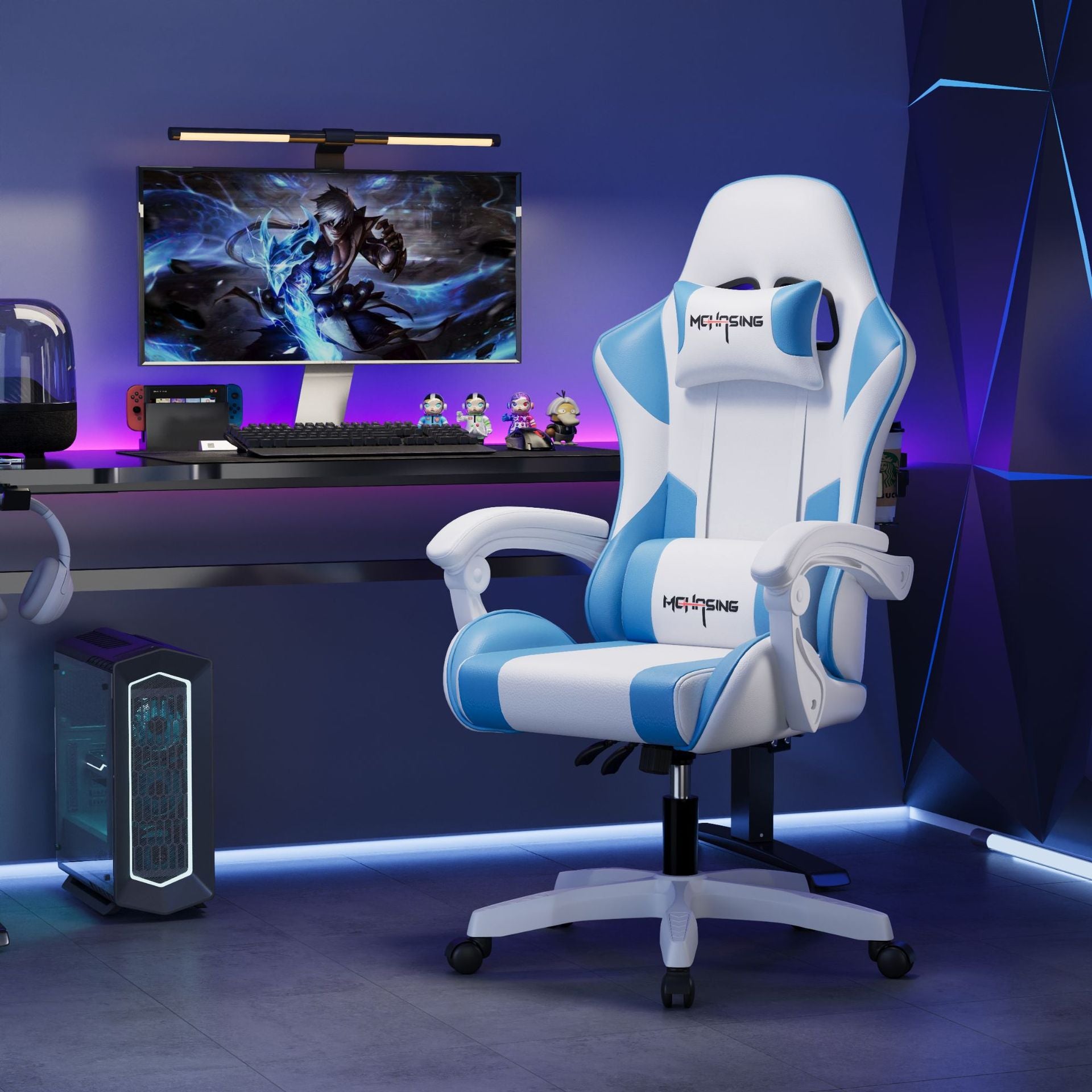 Silla ergonómica para juegos giratoria de cuero PU