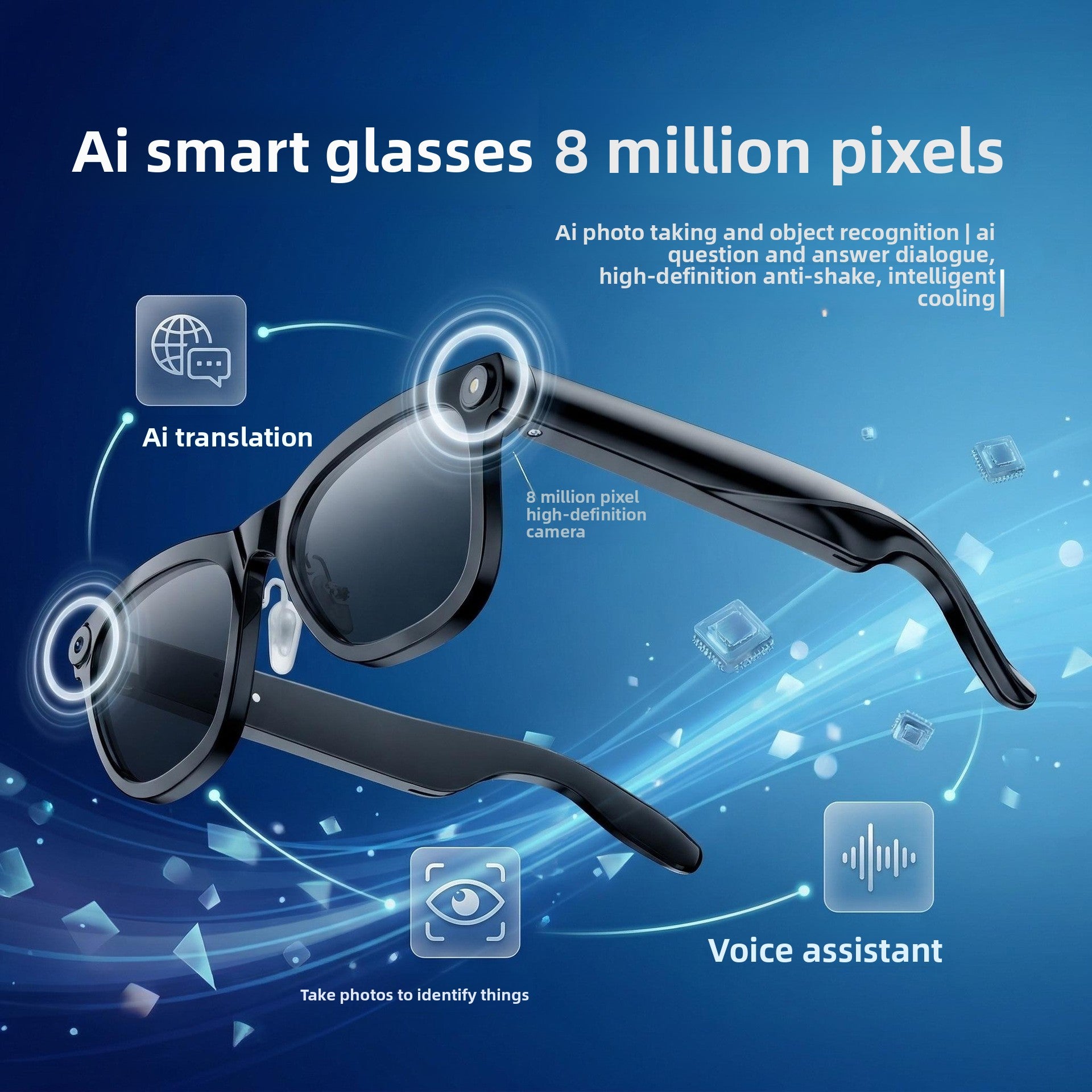 Gafas inteligentes AI con cámara y Bluetooth