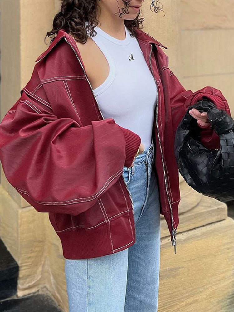 Lapel Zipper Long Sleeve Street Jacket