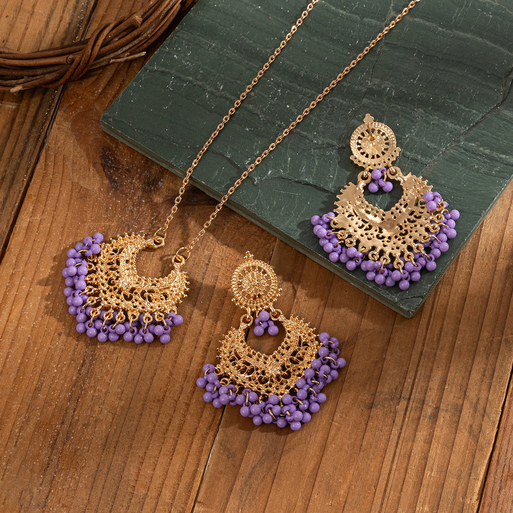 Conjunto de pendientes y collar retro bohemios con campanas