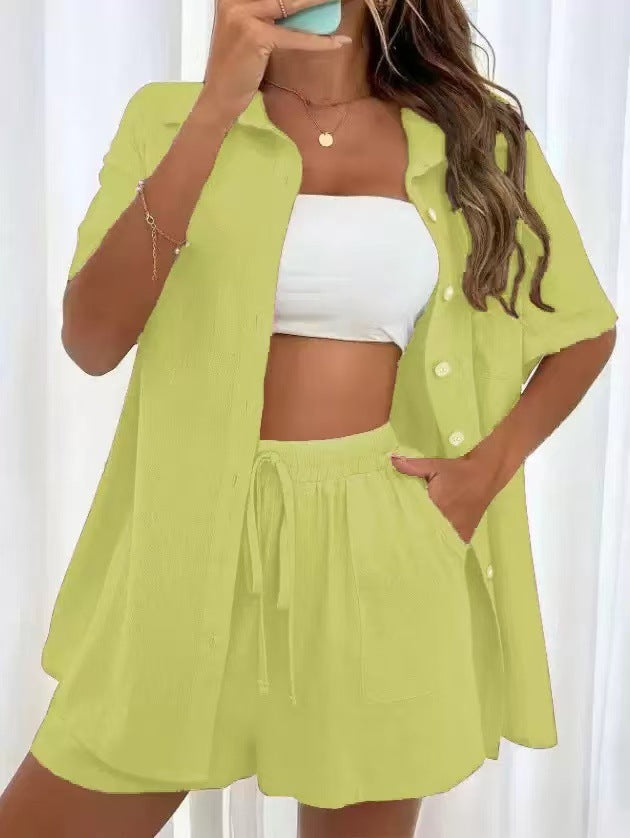 Casual Short Sleeve Shirt and Shorts Set