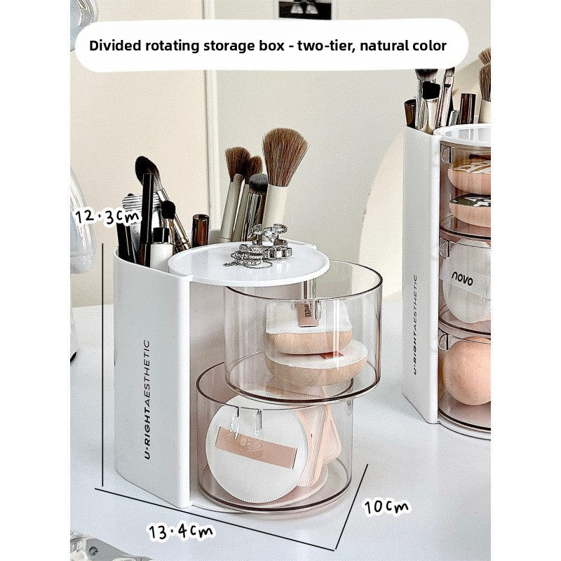 Organizador de brochas de maquillaje giratorio con almacenamiento de polvo
